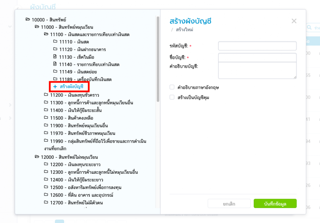 สร้างผังบัญชี