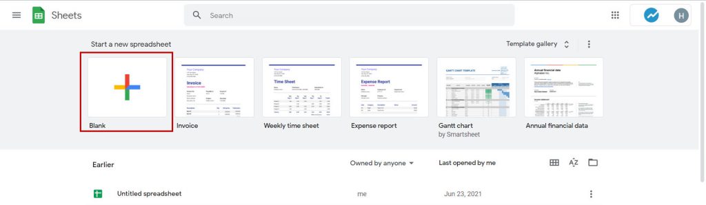 Start a new spreadsheet