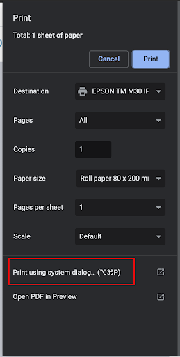 Print Using system dialog