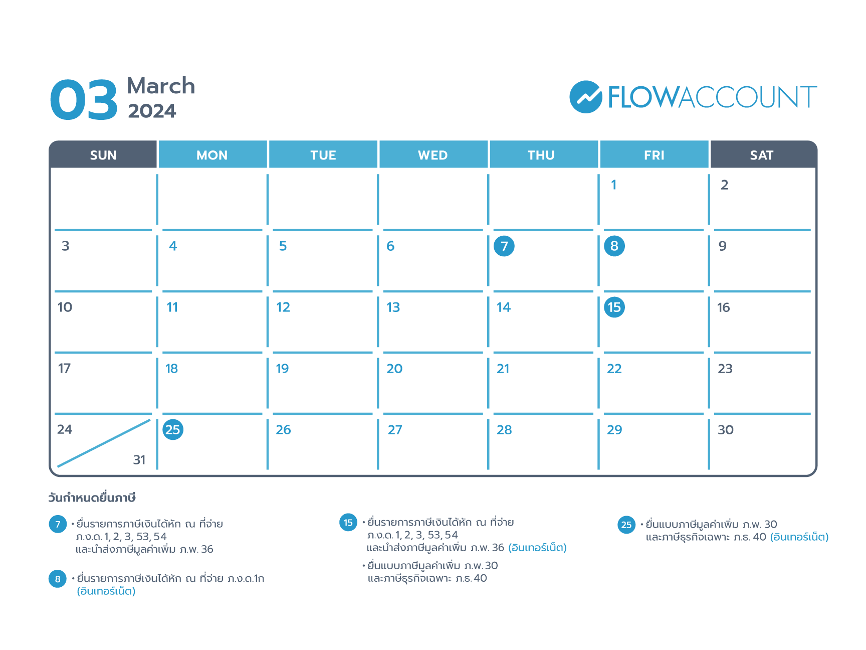 Tax calendar on March 2024