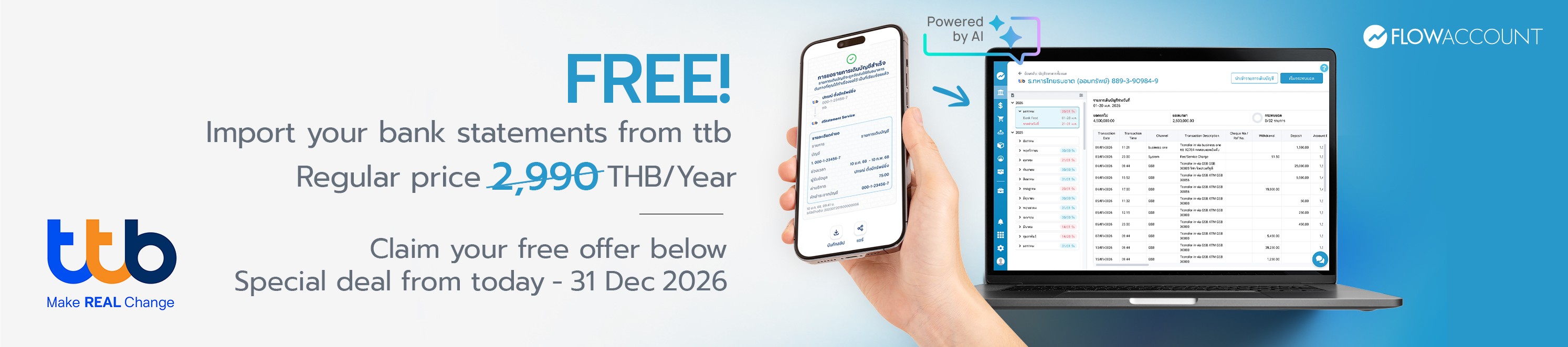 Import TTB bank statements into FlowAccount accounting software
