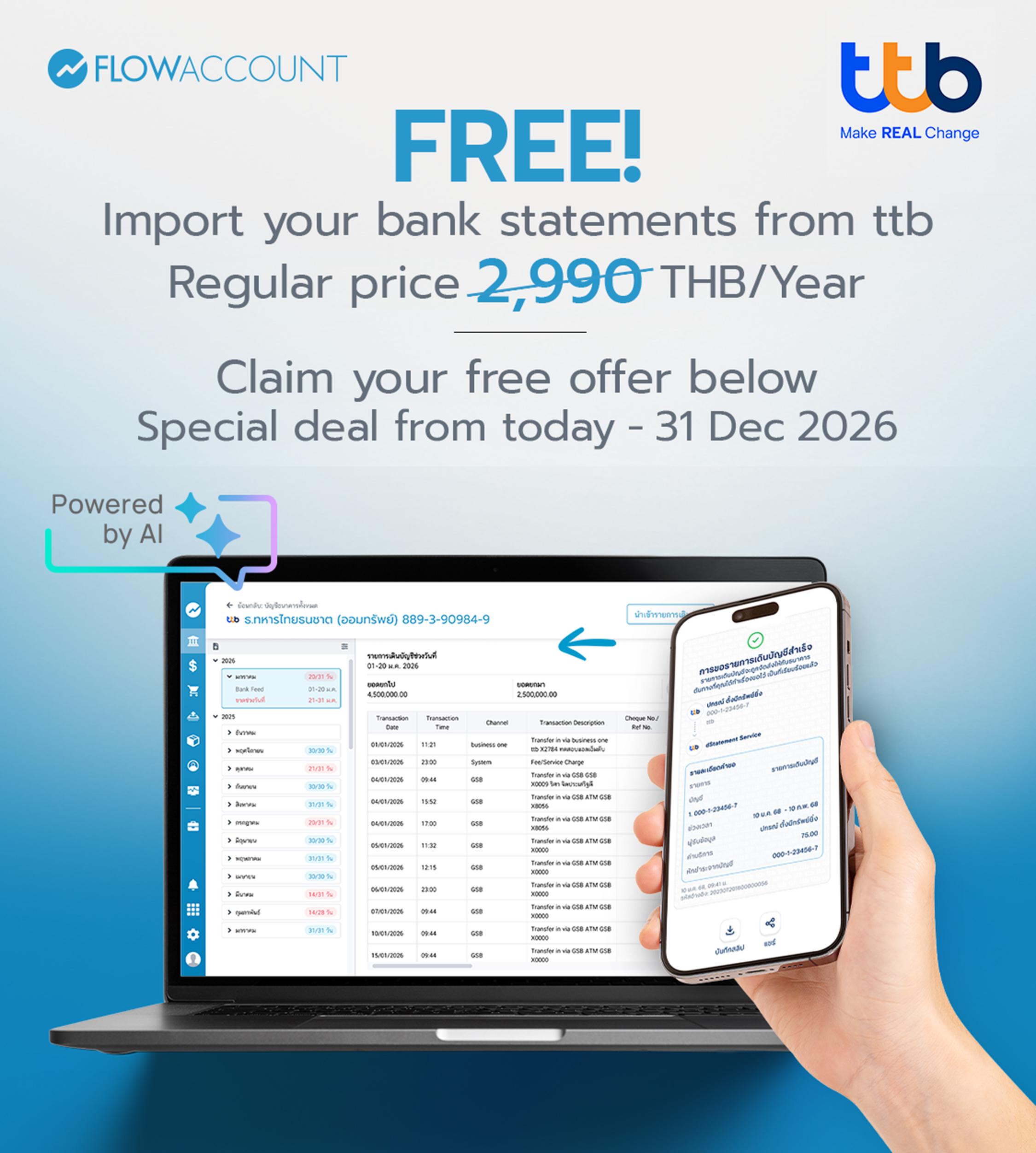 Import TTB bank statements into FlowAccount accounting software