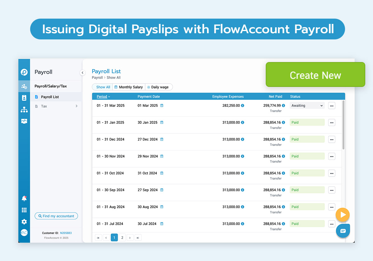 menu “Payroll/Salary/Tax” and then “Create New”